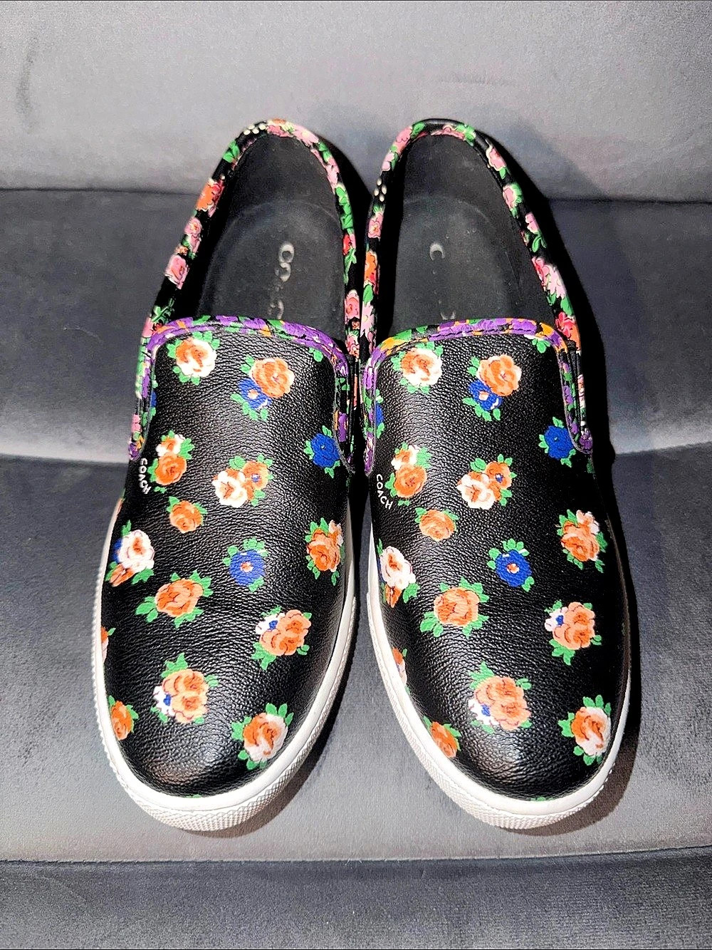Coach Floral Slip-On Sneakers in Black & Blue